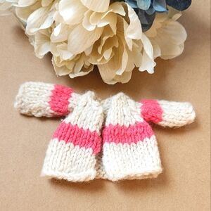 Vintage Handmade White & Pink Crocheted Barbie Doll Sweater Old Doll Sweater